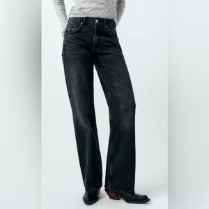 Zara Mid Rise Full Length Flare Black Jeans US Size 4/EUR 36